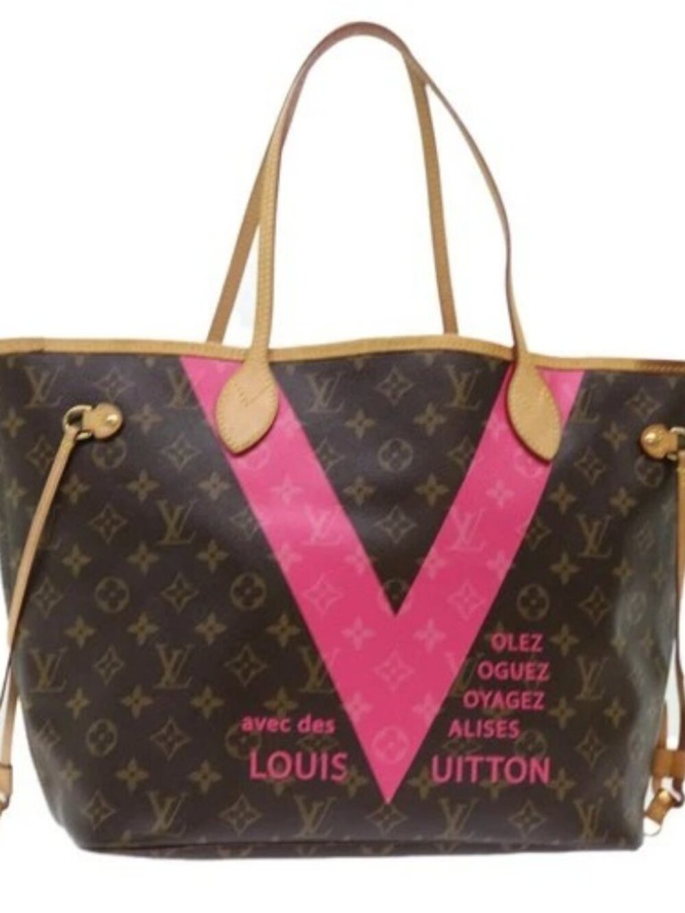 LOUIS VUITTON Monogram V line Neverfull MM Tote Bag Pink M41602 LV Auth am4905